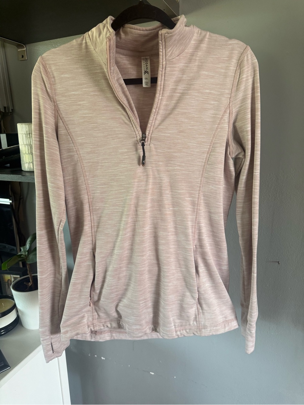 Kyodan Women's Pink Heathered 1/4 Zip Pullover Mock Neck Top Polyester L